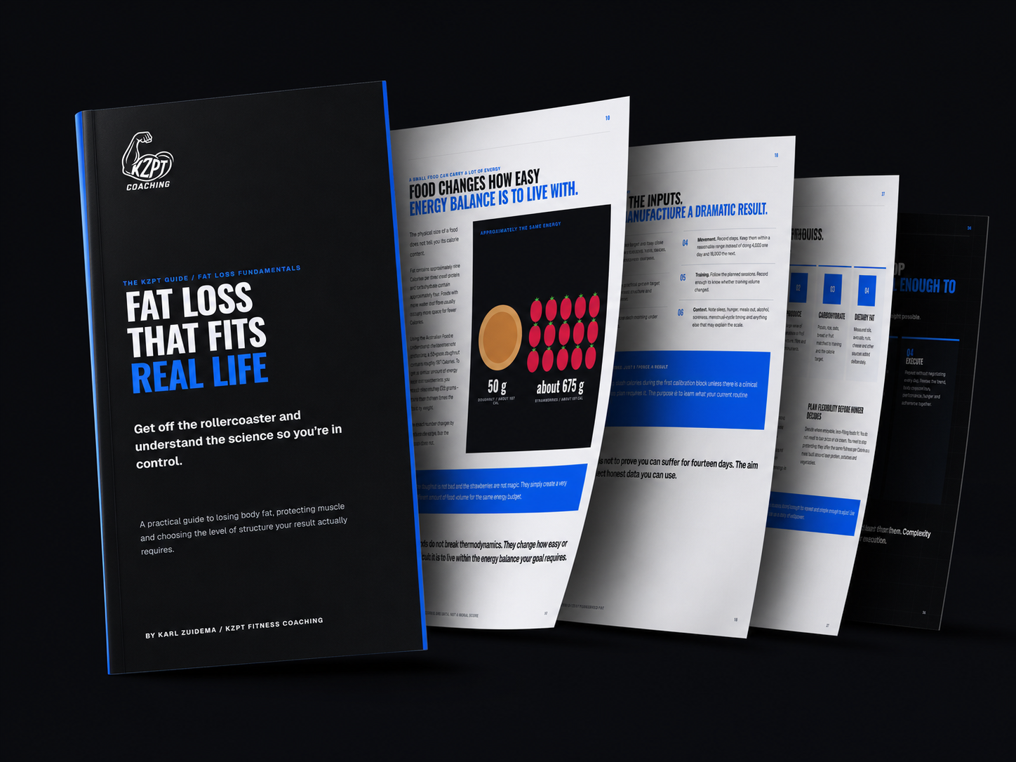 Fat Loss That Fits Real Life e-book with sample pages fanning open